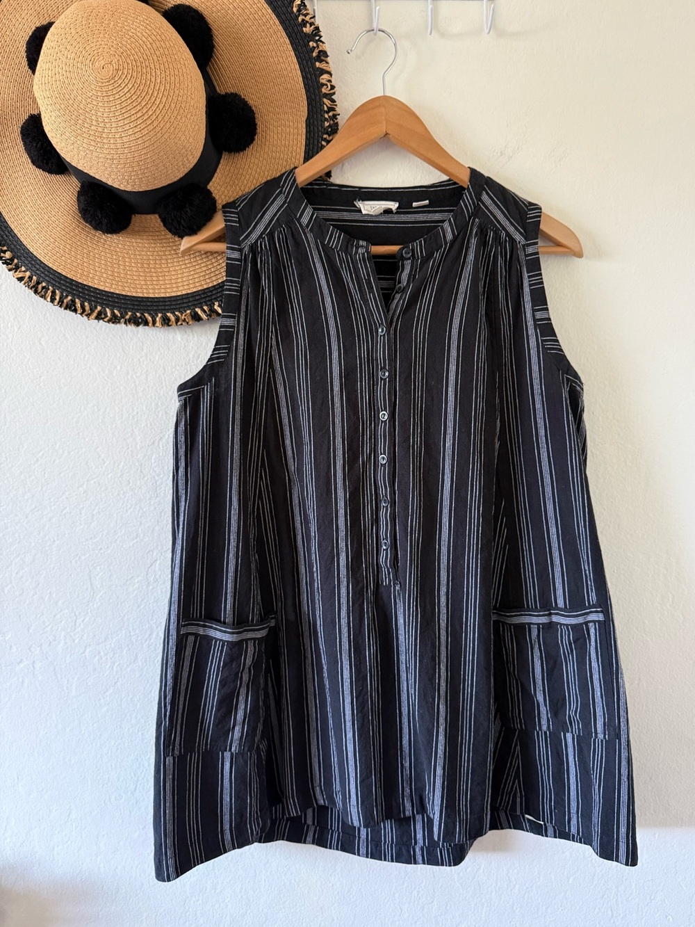 Fat Face Black Stripe Linen & Cotton Blend Sleeveless Tunic Top SZ 6